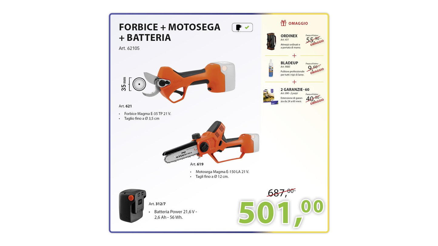 KIT FORBICE + MOTOSEGA + BATTERIA