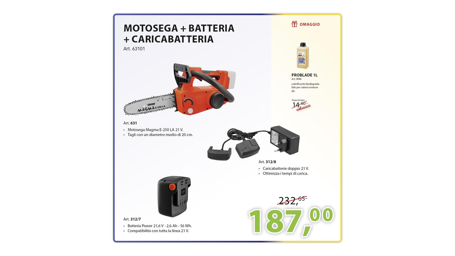 KIT MOTOSEGA + BATTERIA + CARICABATTERIA