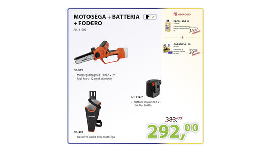 KIT MOTOSEGA + FODERO + BATTERIA