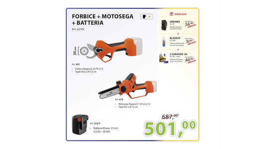 KIT FORBICE + MOTOSEGA + BATTERIA