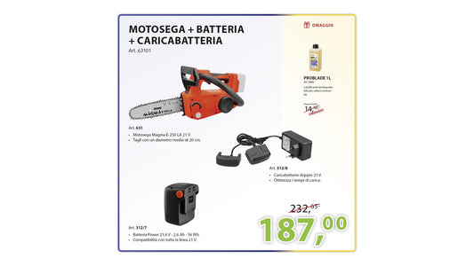 KIT MOTOSEGA + BATTERIA + CARICABATTERIA