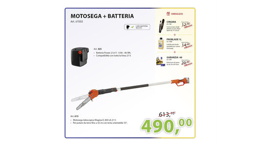 KIT MOTOSEGA TELESCOPICA + BATTERIA