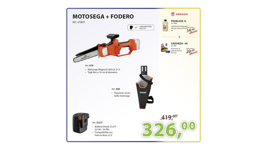 KIT MOTOSEGA GRANDE + FODERO + BATTERIA